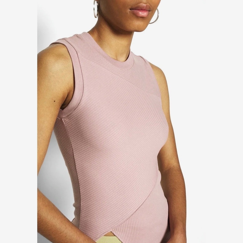 AllSaints Gia Top Womens 4 Small Rib Knit Sleeveless Tank‎ Asymmetric Pink Mauve